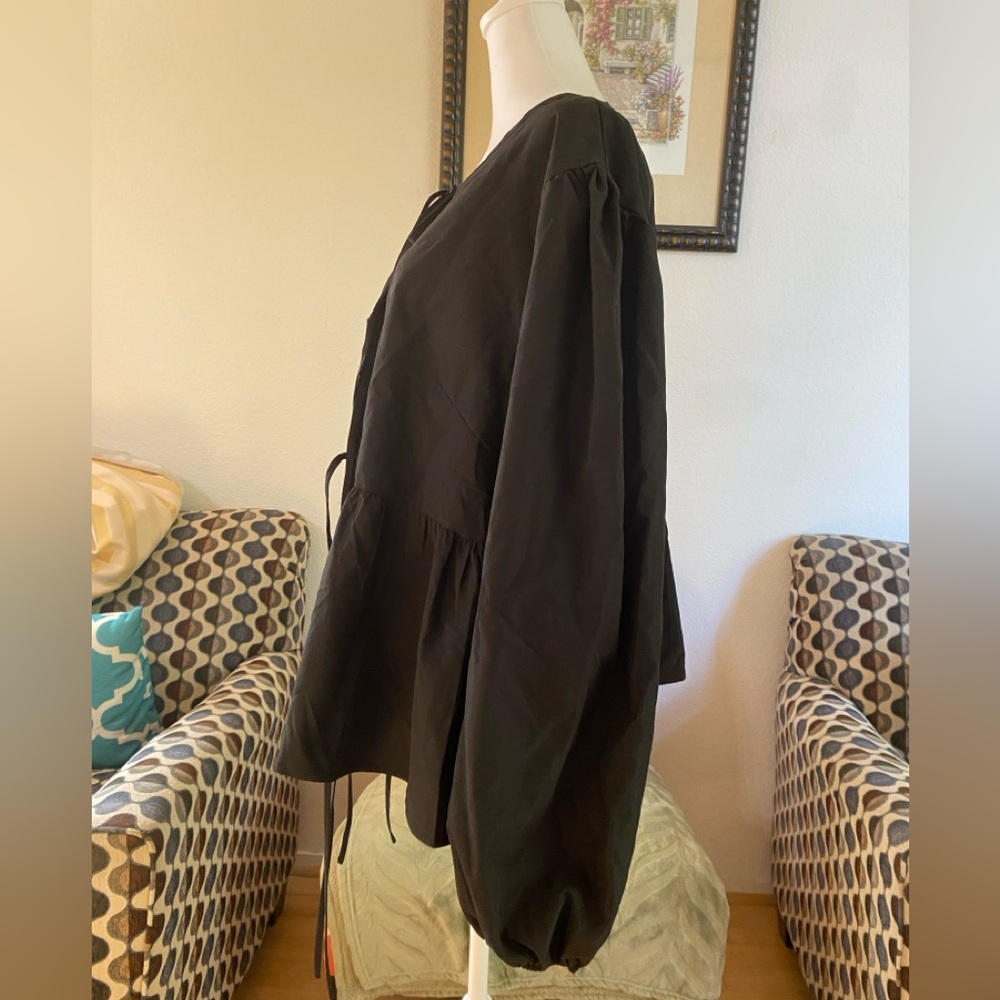 Boohoo Black Tie-Front Long Sleeve Smock Top, Plus Size 18 - Picture 3 of 9